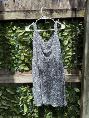 Floral A-line Dress in Navy and White